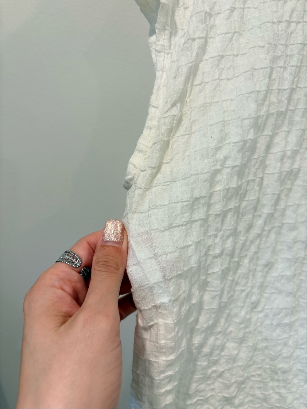 Eileen Fisher Organic Cotton Textured Boxy Tee | White Cap Sleeve Top | Size M - Picture 8 of 10